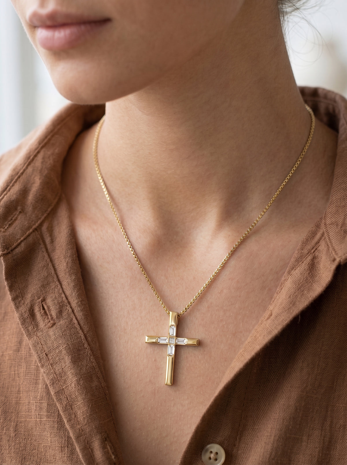 Crystal Baguette Cross Necklace