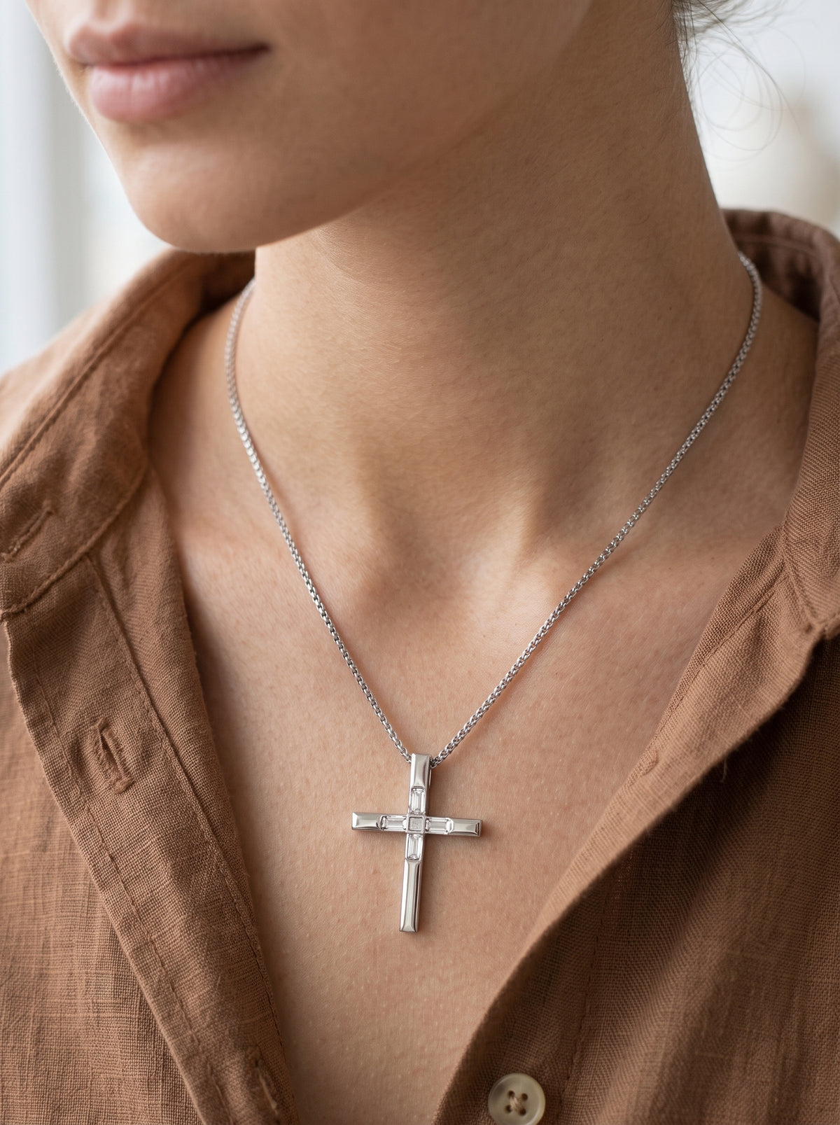 Crystal Baguette Cross Necklace