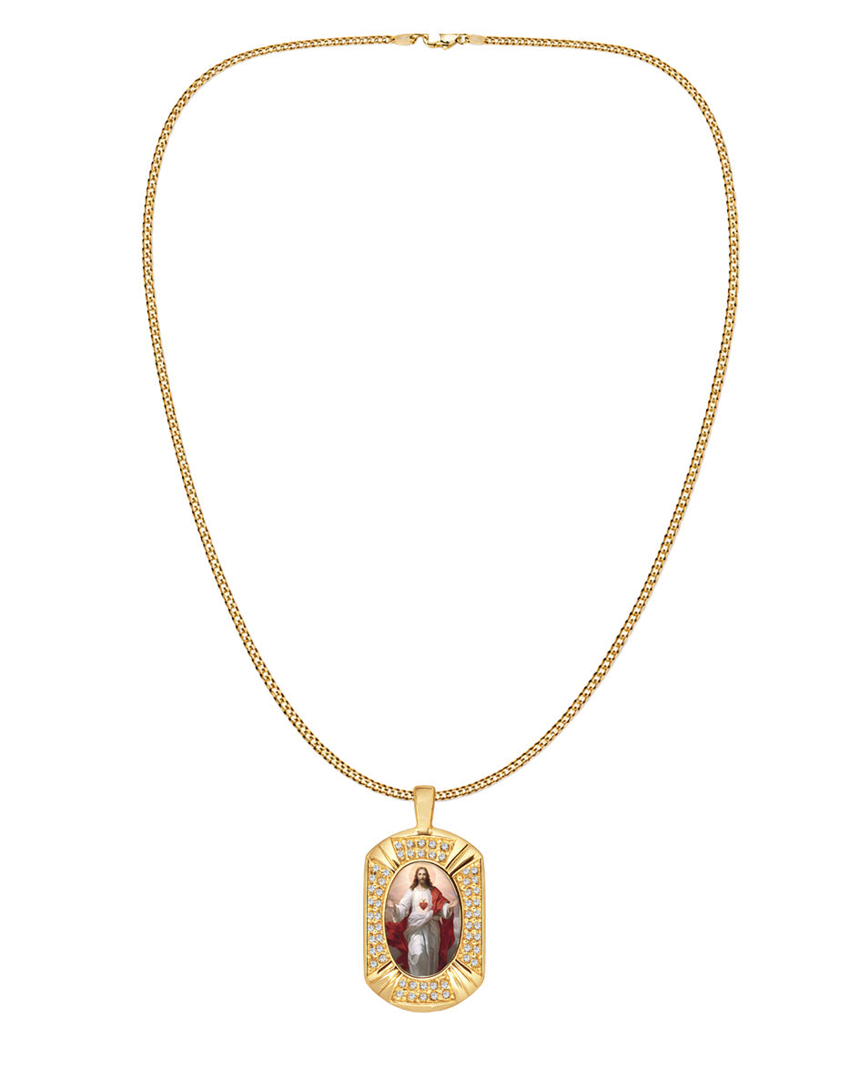Sacred Heart of Jesus and Mother Mary Crystal Reversible Pendant