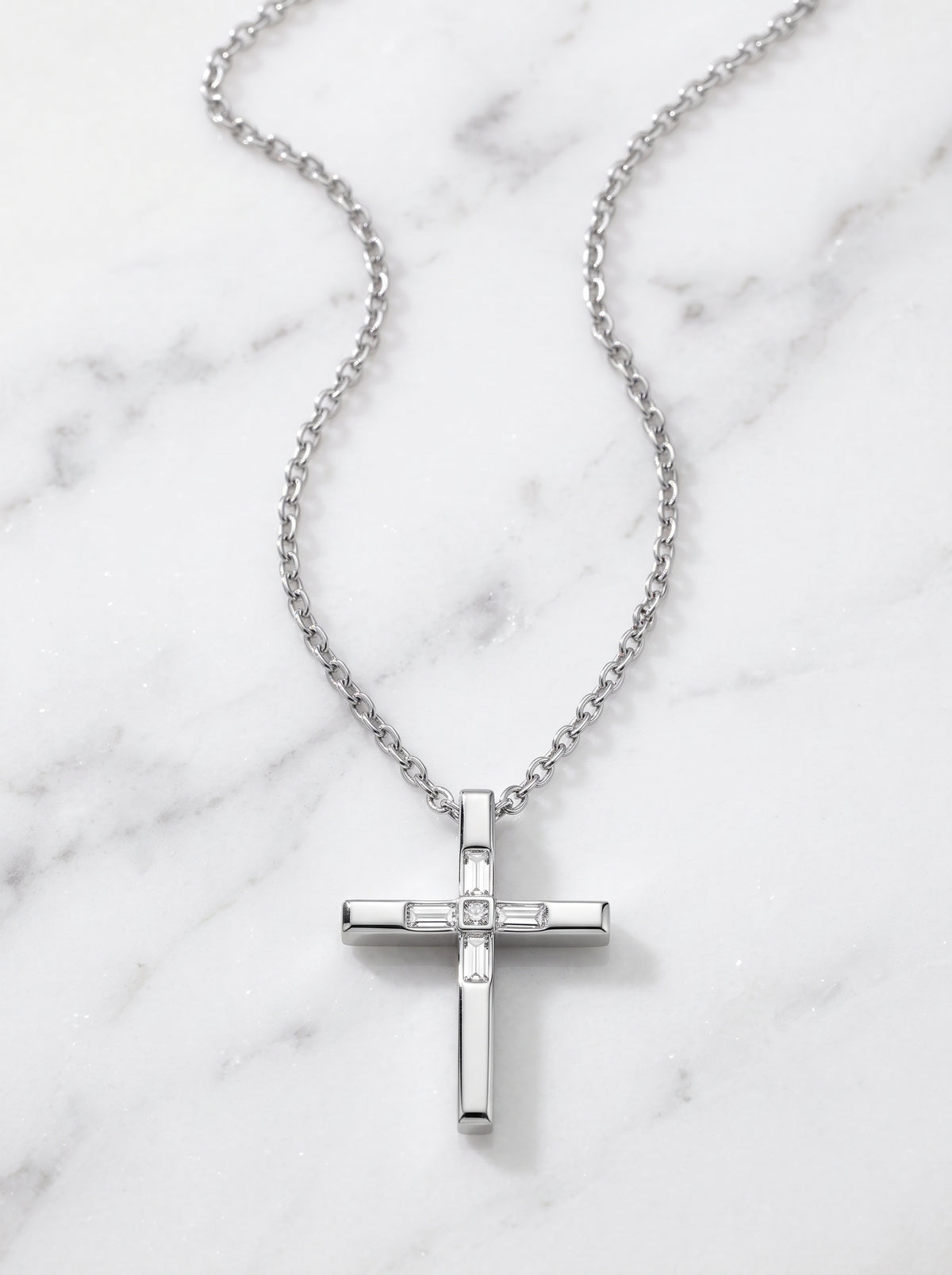 Crystal Baguette Cross Necklace
