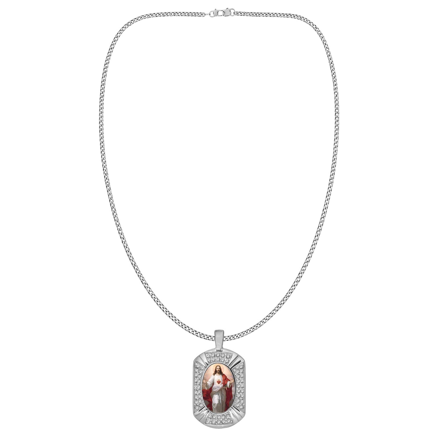 Sacred Heart of Jesus and Mother Mary Crystal Reversible Pendant
